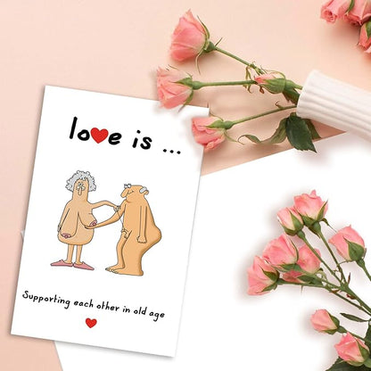 Wedding Anniversary Cards for Couple, Funny 40th 50th 60th Anniversary Card for Husband Wife Parents, Naughty Valentines Day Cards for Older, Love Is Supporting Each Other in Old Age