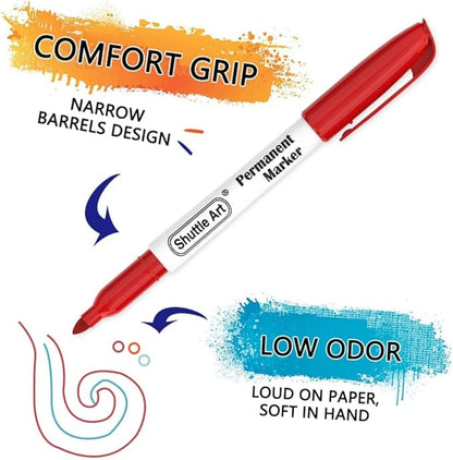 Shuttle Art Permanent Markers, 48 Colors Fine Point, Assorted Colors with Travel Case, Ideal for Adults Coloring Doodling on Plastic, Glass, Wood and Stone, Gift for Kids