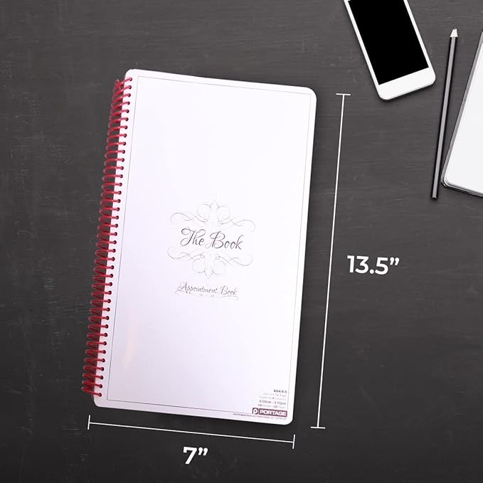 Notebook Planner, Appointment Book – Large 7" x 13.5" Undated 2024 Planner, Daily & Hourly Planner – Spiral Notebook Organizer for Scheduling Appointments (3 Columns)