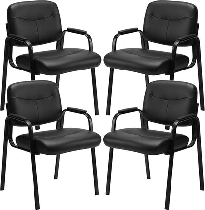 Sweetcrispy Waiting Room Chairs No Wheels Set of 4, Leather Stationary Office Reception Guest Chair with Padded Arms for Elderly Desk Conference Room Lobby Table Side Salon
