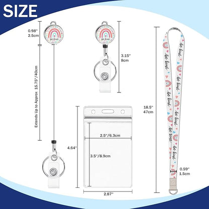 Giancomics Be Kind Lanyards for Id Badges, Cute Rainbow Lanyards with Retractable Reel, Waterproof ID Badge Holder for Cruise Ships Cards Key, Work Name Tag Zip Card Protector 2 Pack