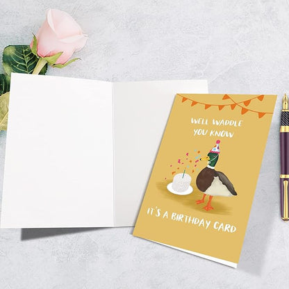 Supoeguk Cute Duck Birthday Card for Duck Lover, Funny Duck Pun Birthday Card for Him Her, Well Waddle You Know It's A Birthday Card