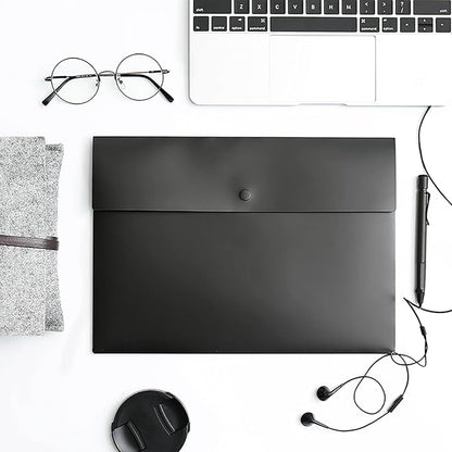 VANRA 5 Pieces A4 Envelopes Folders for Paperwork Plastic Wallets Document Organizer with Snap Button Closure A4 Letter Size (Black)