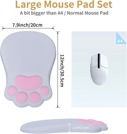 Ergonomic Mouse Pad with Wrist Rest,Cute Cat Paw Mousepad Wrist Support,Comfortable Massage Design Computer Pain Relief Mouse Pad with Non-Slip PU Base for Desk Laptop Gaming Office,Grey