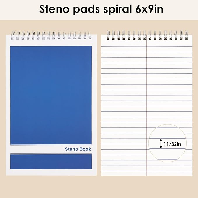 LABUK Steno Pads 6x9 Inches 5 Pack 80 Sheets Spiral Steno Notebooks Gregg Rule, Pocket Notebooks Colorful Covers with Top Spiral Pads for School, University, College, Work, Office, Valentine Gifts