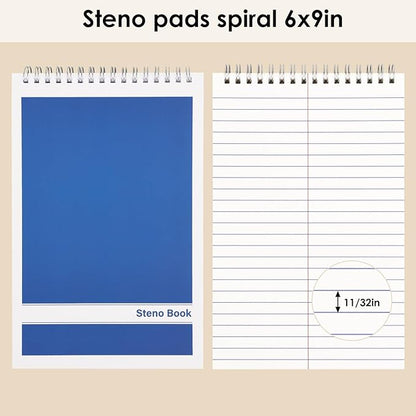 LABUK 15 Pack Steno Pads 6x9 Inches 80 Sheets Spiral Steno Notebooks Gregg Rule, Pocket Notebooks Colorful Covers with Top Spiral Pads for School, University, College, Work, Office