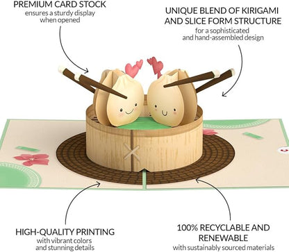 Lovepop Everyday Pop-Up Card for Her, Him, Girls, Boys - 3D Love Greeting Cards - Dim Sum - 5" x 7" - Blank Note Card & Envelope Included
