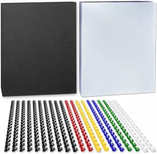 TOTiyea Binding Covers and Combs Kit, 20 Pcs Colorful Binding Combs,50 Pcs Leather Texture Paper Binding Cover and 50 Pcs 8 Mil Clear Presentation Covers,Binding 8.5x11 Inches Paper.