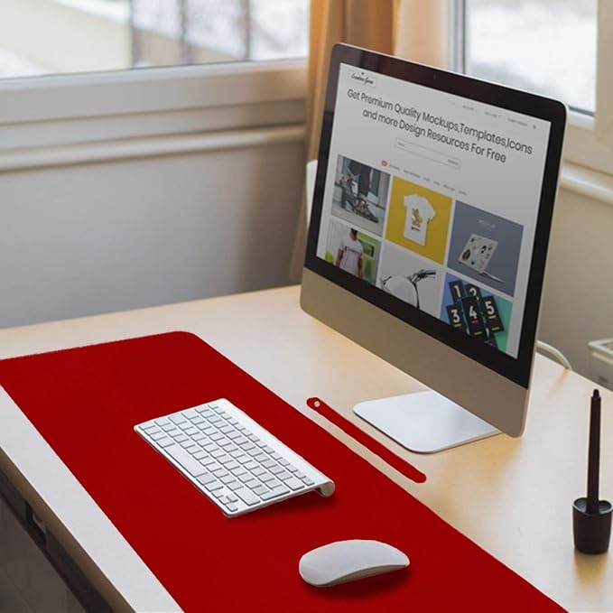 ‎Boutilon Leather Desk Pad 24"x 14" Non-Slip Mouse Pad,Office Desk Mat,Waterprooft PU Leather Desk Blotter,Desk Pad Protector,Desk Writing Pad for Home Office Decor (S-Red)