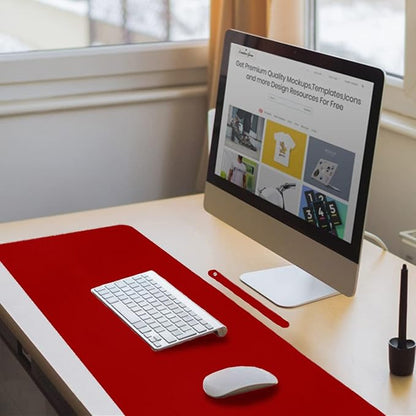 Boutilon Leather Desk Pad 35"x 17" Non-Slip Mouse Pad,Office Desk Mat,Waterprooft PU Leather Desk Blotter,Desk Pad Protector,Desk Writing Pad for Home Office Decor (L-Red,35"x 17")