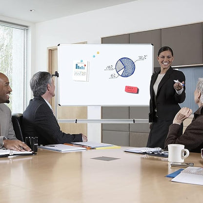 VIZ-PRO Double-Sided Magnetic Mobile Whiteboard,44 x 30 Inches Aluminium Frame and Stand