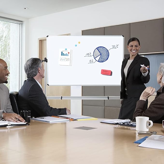 VIZ-PRO Double-Sided Magnetic Mobile Whiteboard, 96 x 48 Inches Aluminium Frame and Stand