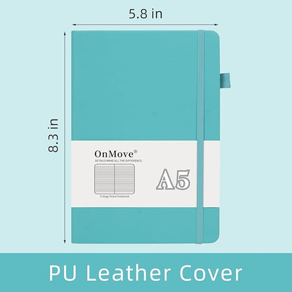 Lined Notebook Journal for Women Men 200 Pages A5 Hardcover Leather with Pen Holder College Ruled Journals for Work Note Taking Travel School Turquoise