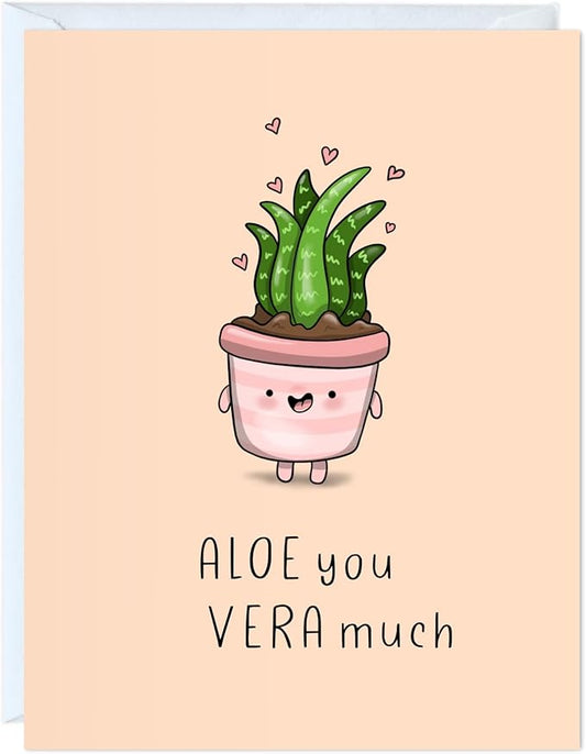 ALY LOU Anniversary Card for Her Him/Girlfriend Wife/Husband Boyfriend, Friendship Thank You Birthday Kawaii Greeting Card (Aloe You Vera Much)