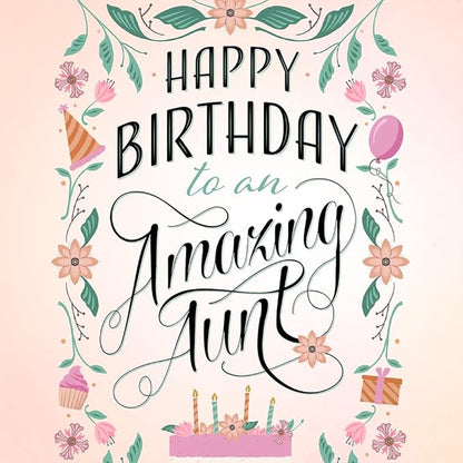 Prime Greetings Happy Birthday Card For Aunt, Made in America, Eco-Friendly, Thick Card Stock with Premium Envelope 5in x 7.75in, Packaged in Protective Mailer