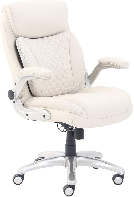 Amazon Basics Ergonomic Desk Office Chair, Flip-up Armrests, Adjustable Height, Cream Leather