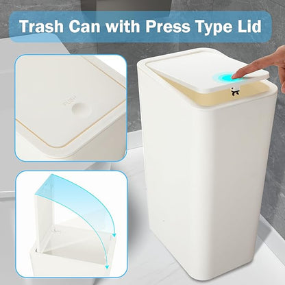 SHPMXUPW 3 Pack Bathroom Small Trash Can with Lid,10L / 2.6 Gallon Slim Garbage Bin Wastebasket with Pop-Up Lid for Bedroom, Office, Kitchen, Craft Room, Fits Under Desk/Cabinet/Sink