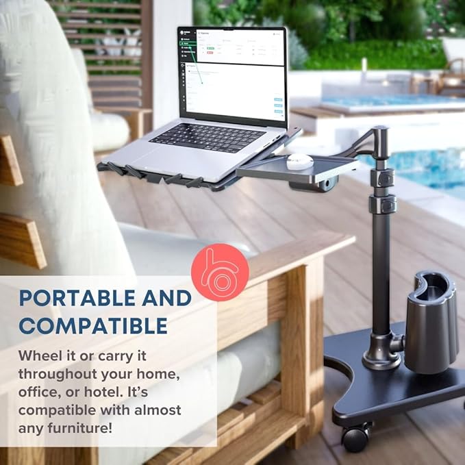 LEVO G2-801 Deluxe Rolling Laptop Stand with Mouse Tray - Silver & White
