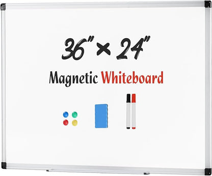 Sweetcrispy Magnetic Dry Erase Board, 36 X 24 Inches Whiteboard for Home Office School, Sliver Reinforced Aluminum Frame,1 Dry Eraser & 2 Dry Erase Markers & 4 Magnetic Pins