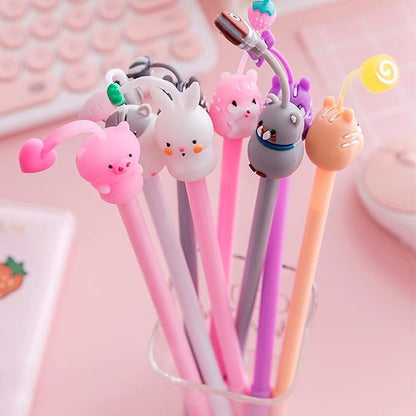 KRIZJUES 16 Pcs Cartoon Animal Pens, Kawaii School Supplies Pens Cute Cartoon Gel Ink Pens Boys Girls Pens for Writing, Gifts for Children Teachers, Black Refill 0.5mm Pens
