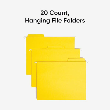 Smead FasTab Hanging File Folder, 1/3-Cut Built-in Tab, Letter Size, Yellow, 20 per Box (64097) (Pack of 1)