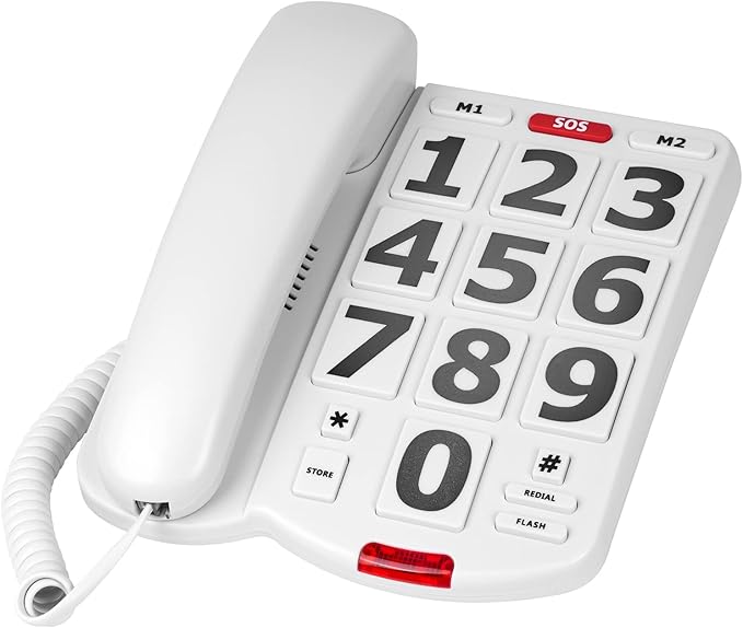 Large Key Wired Telephone, Adjustable Ringing Tone, and earpiece Volume, The earpiece can be Adjusted to Ultra-high Volume, which is Helpful for Those
