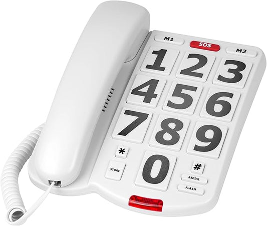 Large Key Wired Telephone, Adjustable Ringing Tone, and earpiece Volume, The earpiece can be Adjusted to Ultra-high Volume, which is Helpful for Those