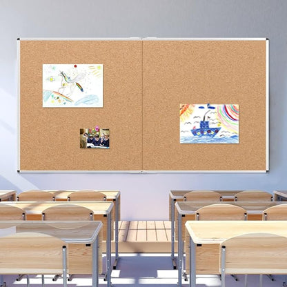 VIZ-PRO Large Cork Bulletin Board/Foldable Noticeboard, 60 X 48 Inches, Silver Aluminium Frame