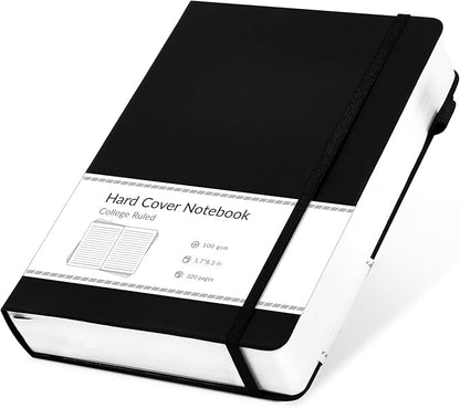 CAGIE Lined Journal Notebook, 320 Pages College Ruled Notebook, 100 Gsm Paper Thick Journal, A5 Hardcover Leather Journals for Writing Women Men, 5.7x8.3 In, Black