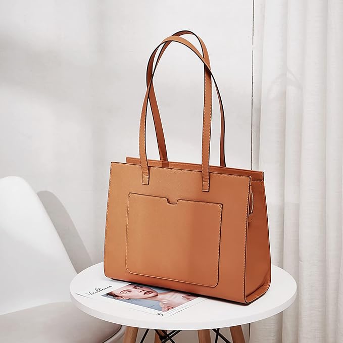 Telena Laptop Tote Bag for Women, 15.6 Inch Shoulder Tote Bag Leather Briefcase for Women, Large Capacity Handbag Bags