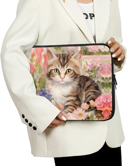 Cat Rose Printed Laptop Bag for Women Men, Lightweight Laptop Briefcase 12 Inch Shockproof Computer Carrying Cover with Zipper, Easy to Carry Laptop Case Bag for Daily Commuting