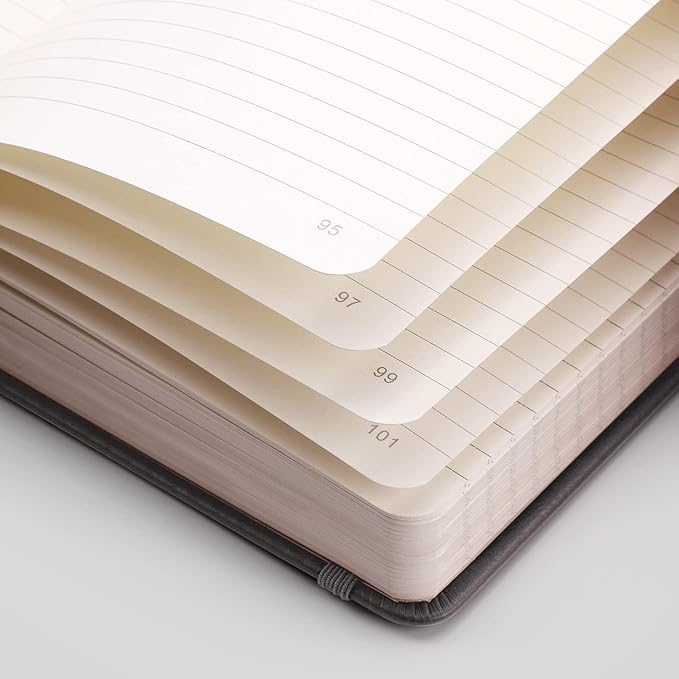 EMSHOI Lined Journaling Notebooks - 120gsm Thick Leather Journal with Sticky Notes, 256 Numbered Pages A5 Hardcover College Ruled Notebook for Work School Writing, Medium 5.75" x 8.38"-Dark Grey