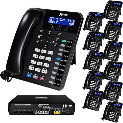 XBLUE X16 Plus Small Business Phone System Bundle with (12) XD10 Digital Phones - Capacity is (6) Outside Line & (16) Digital Phones - Includes Auto Attendant, Voicemail, Caller ID, Paging & Intercom