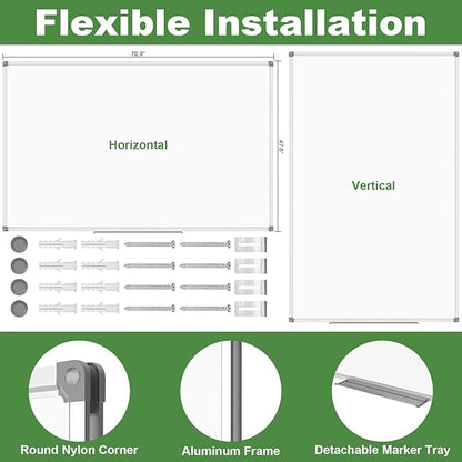 Lockways Large Dry Erase Board 72 x 48 Inch, Magnetic White Board for Wall, Aluminium Frame Whiteboard with Marker Tray