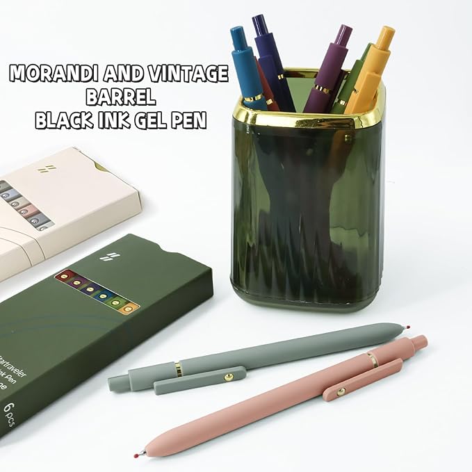 UIXJODO 12 Pcs Gel Pens 0.5mm Quick Dry Black Ink Pens Fine Point Smooth Writing Pens, Cute Office and School Supplies Gifts for Women Teacher Students (12 Pcs Morandi and Vintage Gold)