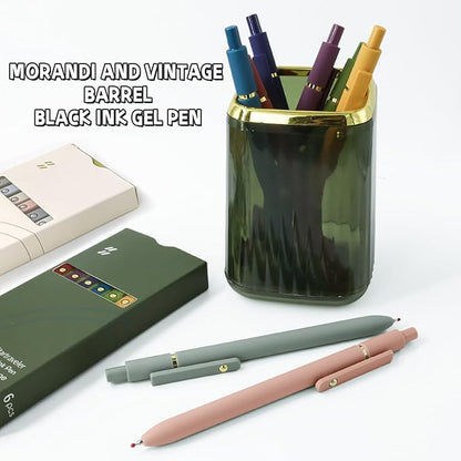 UIXJODO 12 Pcs Gel Pens 0.5mm Quick Dry Black Ink Pens Fine Point Smooth Writing Pens, Cute Office and School Supplies Gifts for Women Teacher Students (12 Pcs Morandi and Vintage Gold)