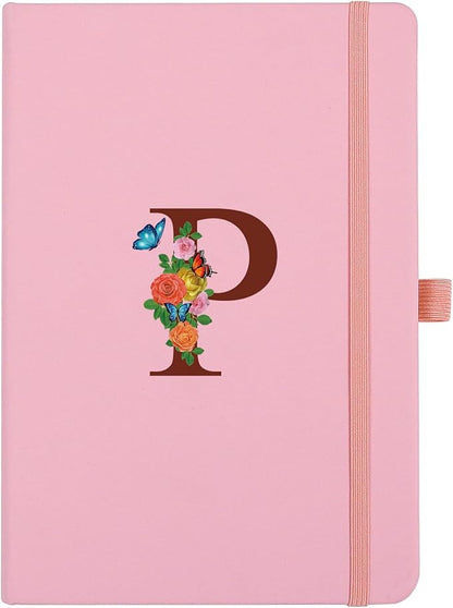 Pink Notebook for Women, 5.7"X8.3" A5 Journal Notebook with Letter P, Dual-Sided Writing Notebook with Dividers, Cute Leather Journal for Work, Business, School, Meetings, Travelers, Small Notebook