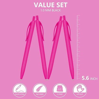 deegtran Pens Bulk, 200 Pack No Bleed Hot Pink Barrel Click Pens, Wholesale Retractable Ballpoint Pens, Pens Medium Point, Smooth Ink Pens, 1.0MM Black Ink