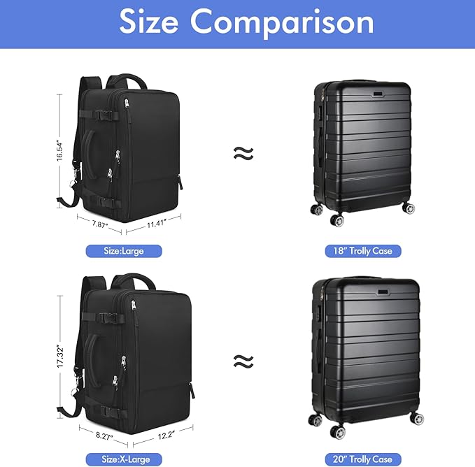 Large Carry-on Backpack for Men Women, Travel Backpack Flight Approved, Personal Item Backpack Bag on Airplanes, Black Backpacks for Traveling, Travel Essentials Must Haves