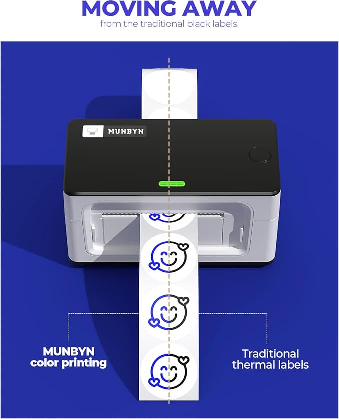 MUNBYN 2 Inch Color Printing Thermal Label Stickers, Multi-Purpose Blue Thermal Stickers for Small Business, 750 Sheets/1 Roll
