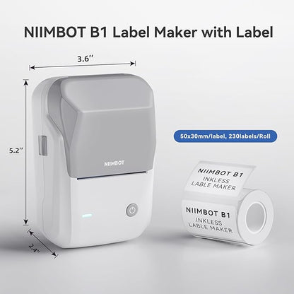 NIIMBOT B1 Label Maker Machine with Tape, Thermal Label Printer Easy to Use for Office, Home, Business, 2 Inch Label Maker with 2'' x1.18'' Labels-230pcs/Roll