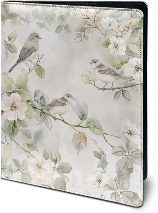 Office Folder Hummingbird White Flower Print PU Leather Padfolio with A4 Size Clipboard Clip for Business Resume Interview Document Sleeve Binder Folder