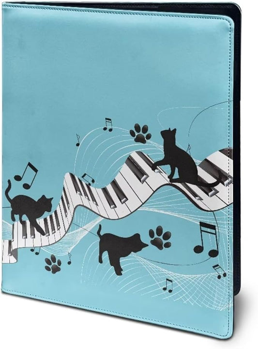 Black Cat Music Portfolio Folder Leather Padfolio with A4 Size Clipboard Clip for Business Resume Interview Document Sleeve Binder Folder for Men/Women