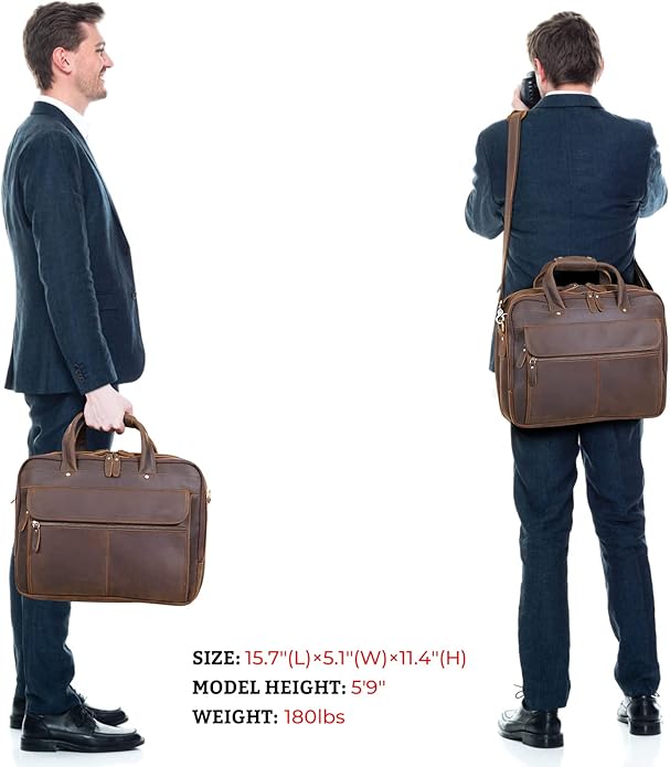 Polare Modern Attaché Style 15.7" Full Grain Italian Leather Laptop Business Briefcase for Men
