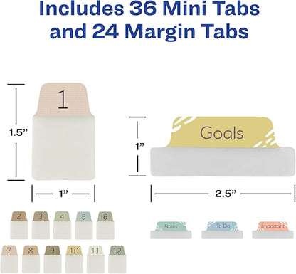 Avery Ultra Tabs Bundle, Chic Numbers 1-12 and Planner Tabs, 1" x 1.5" Mini Tabs and 2.5" x 1" Margin Tabs, 2-Side Printed, 60 Sticky Tabs (74901)