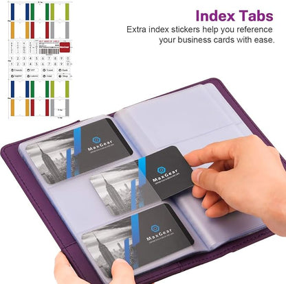 MaxGear Business Card Organizer, 240 Cards Book Portable Business Card Holder for Men & Women, Professional PU Credit Cards Binder File Storage, Purple