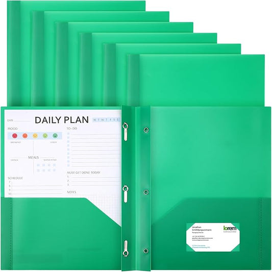 Cholemy 6 Pcs Plastic Pocket Folders with Prong 2 Heavy Duty Pockets Folders with 3 Prongs Letter Size Paper Folders Bulk File Plastic Folders with Fasteners for Office Workers (Green)