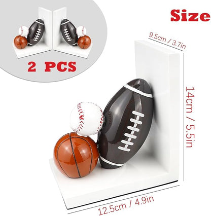 Resin Bookend Football Basketball Book Stopper Heavy Duty Bookend Modern Geometric Design for Home Library Office School Book Display