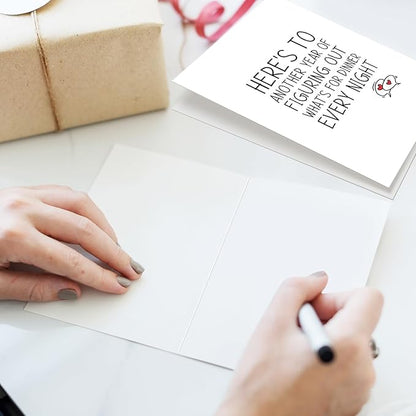 Funny Anniversary Card for Boyfriend Girlfriend, Wedding Anniversary Card from Husband Wife, Valentine's Day Card, Here's to Another Year of Figuring Out What's for Dinner Every Night