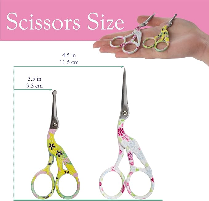 Stork Bird Rounded Safety Tip Embroidery Craft Stainless Steel Crane Scissors - Assortment F - 6 Pairs